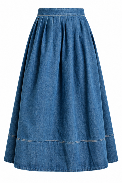 Blue Hour Pleated Denim Maxi Skirt