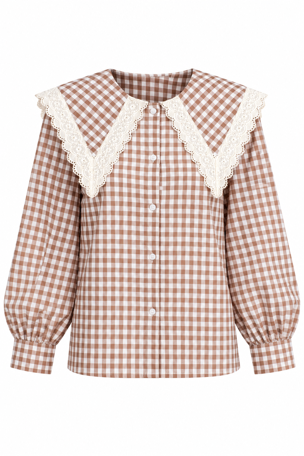 Cottage Calling Gingham Taupe Collar Blouse