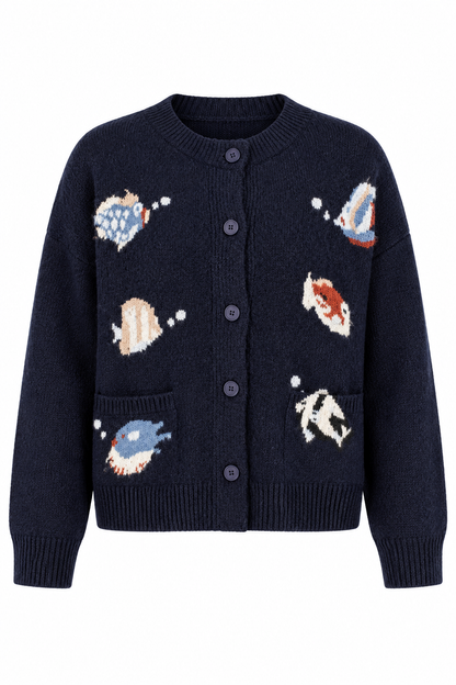 Quite The Catch Navy Fish Cardigan