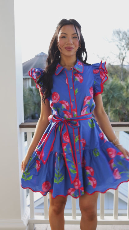 Summer Standard Blue Floral Mini Dress