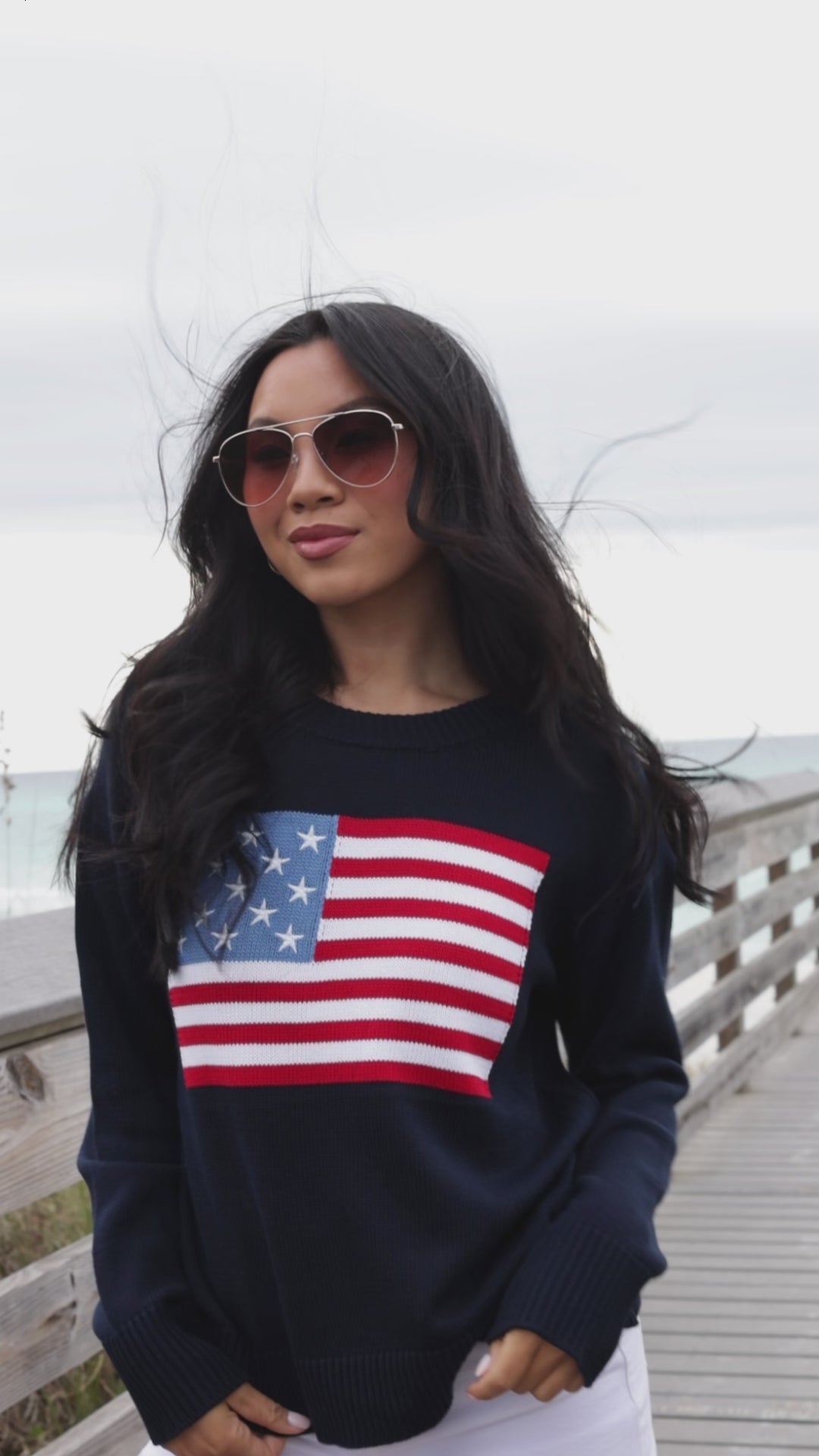 Old Glory American Flag Navy Sweater