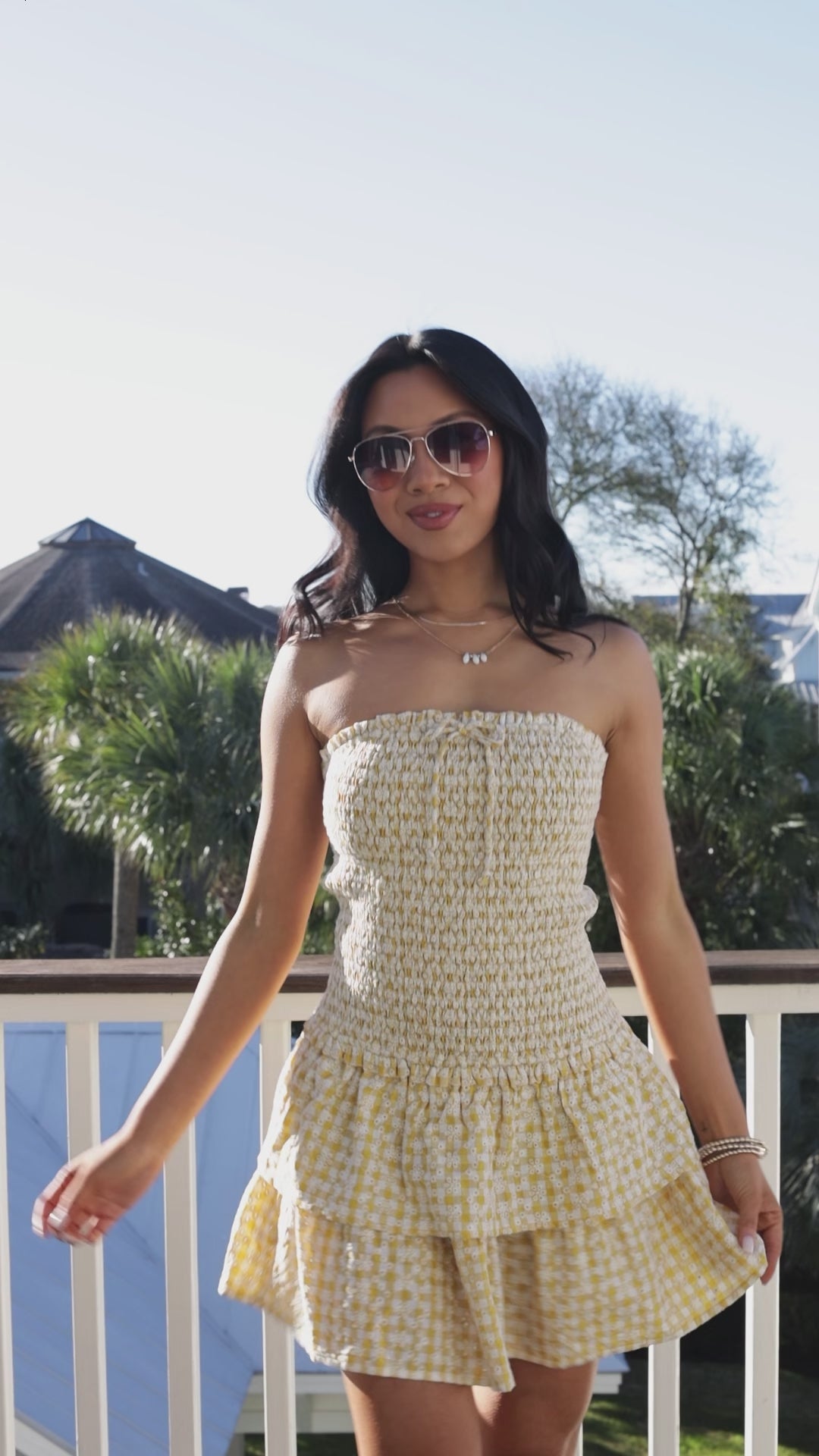 Sunny Picnic Smocked Gingham Yellow Mini Dress