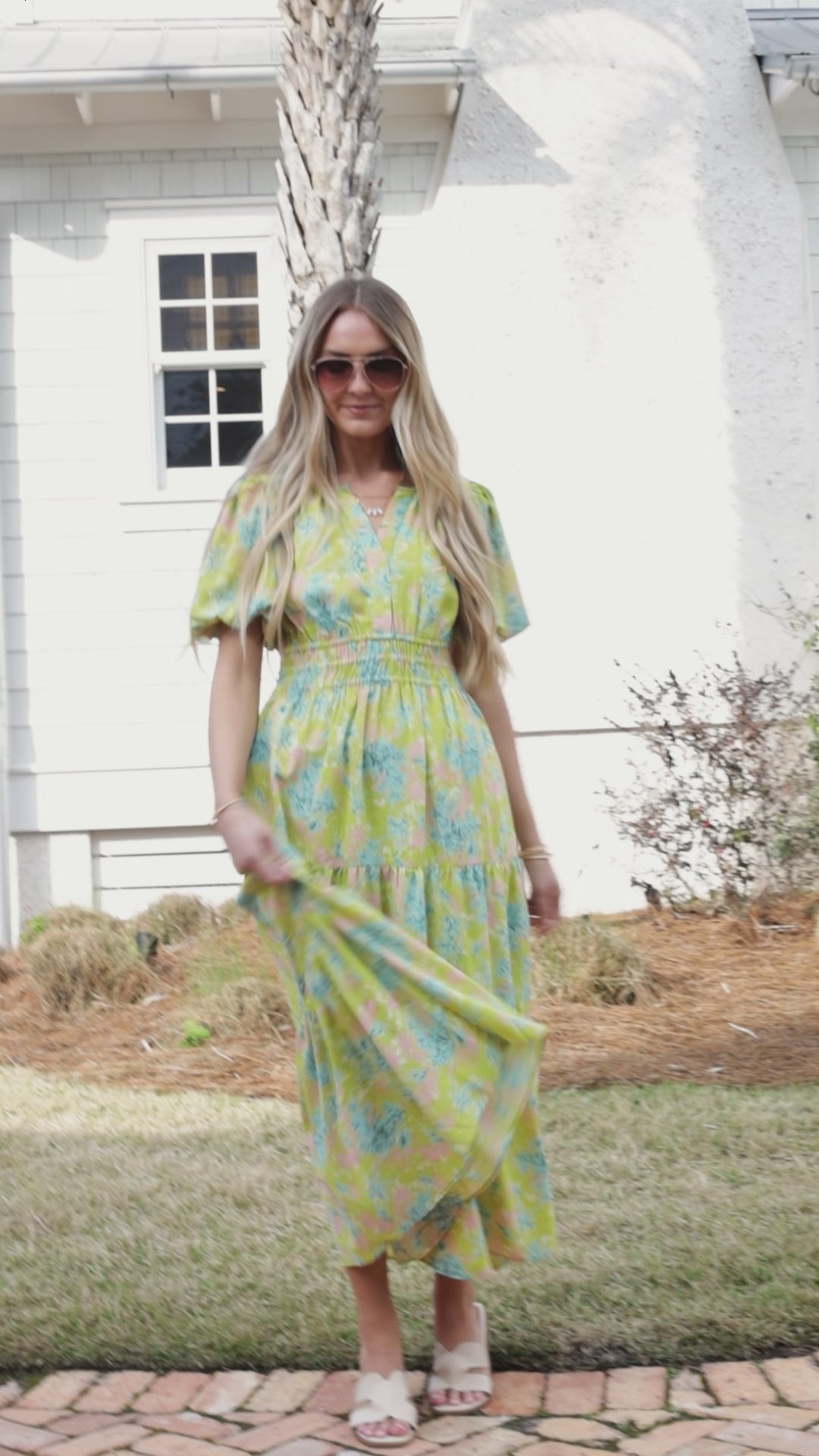 Willow Season Tiered Floral Lime Midi Dress