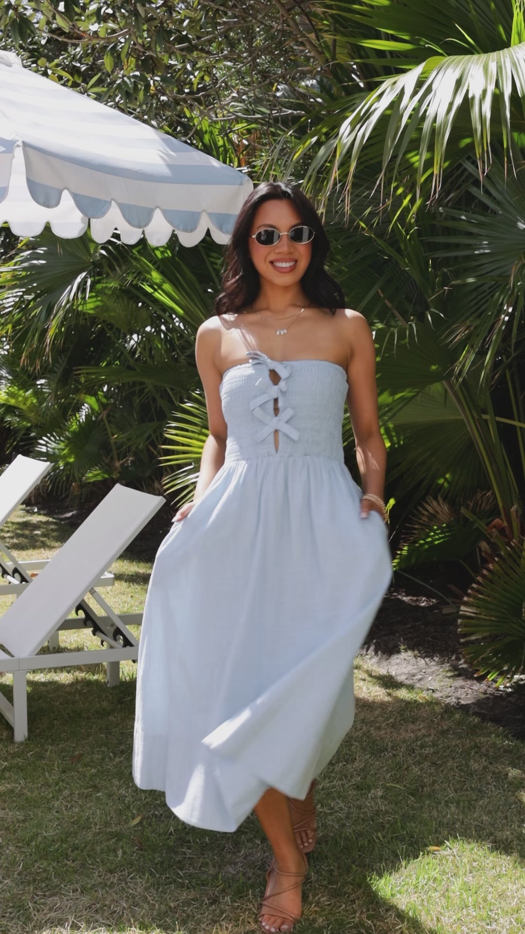 Thinking Of You Light Blue Bow Detail Smocked Midi Dress