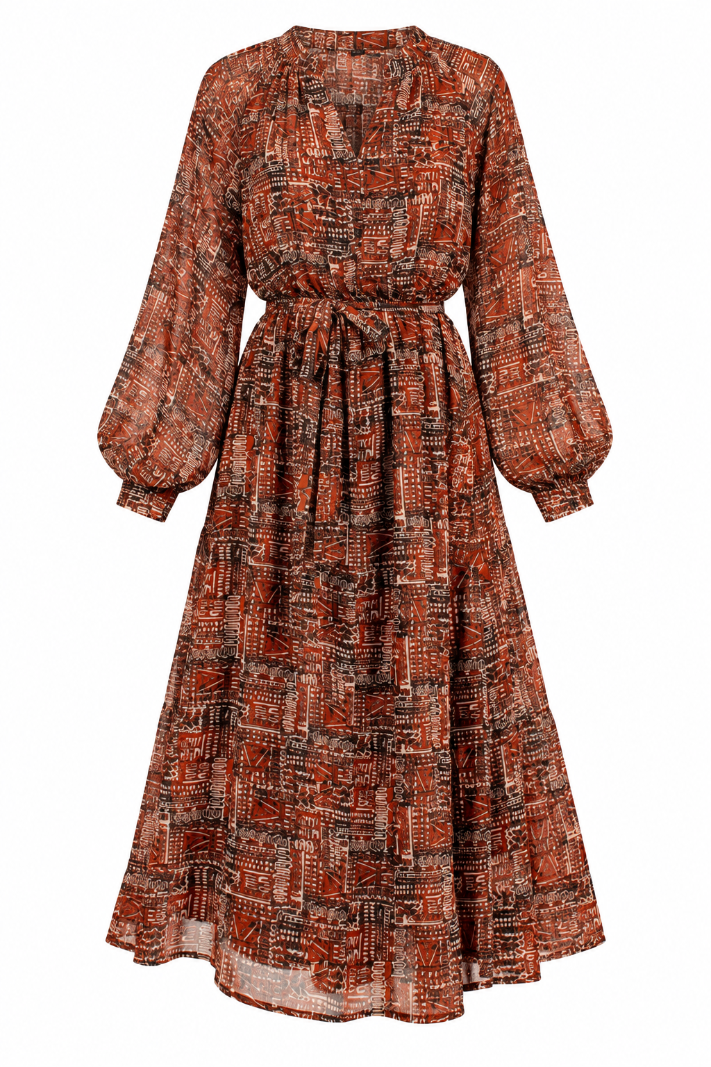 Flourish With Grace Brown Printed Midi Dress