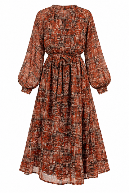 Flourish With Grace Brown Printed Midi Dress