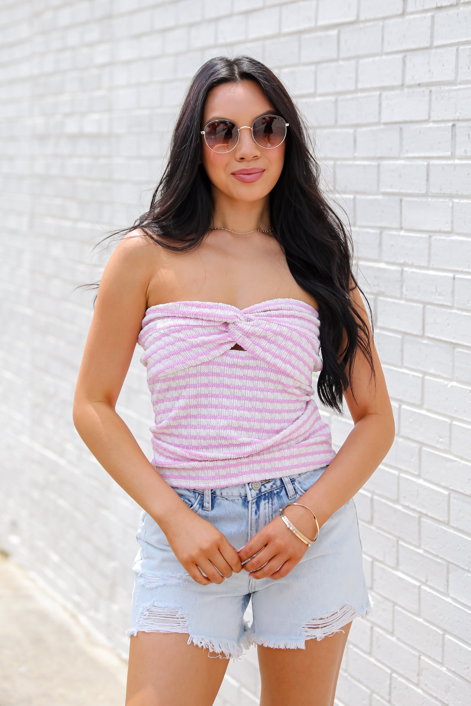 Calm And Composed Striped Strapless Top