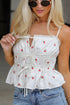 Cherry Sweet White Ruffle Tank