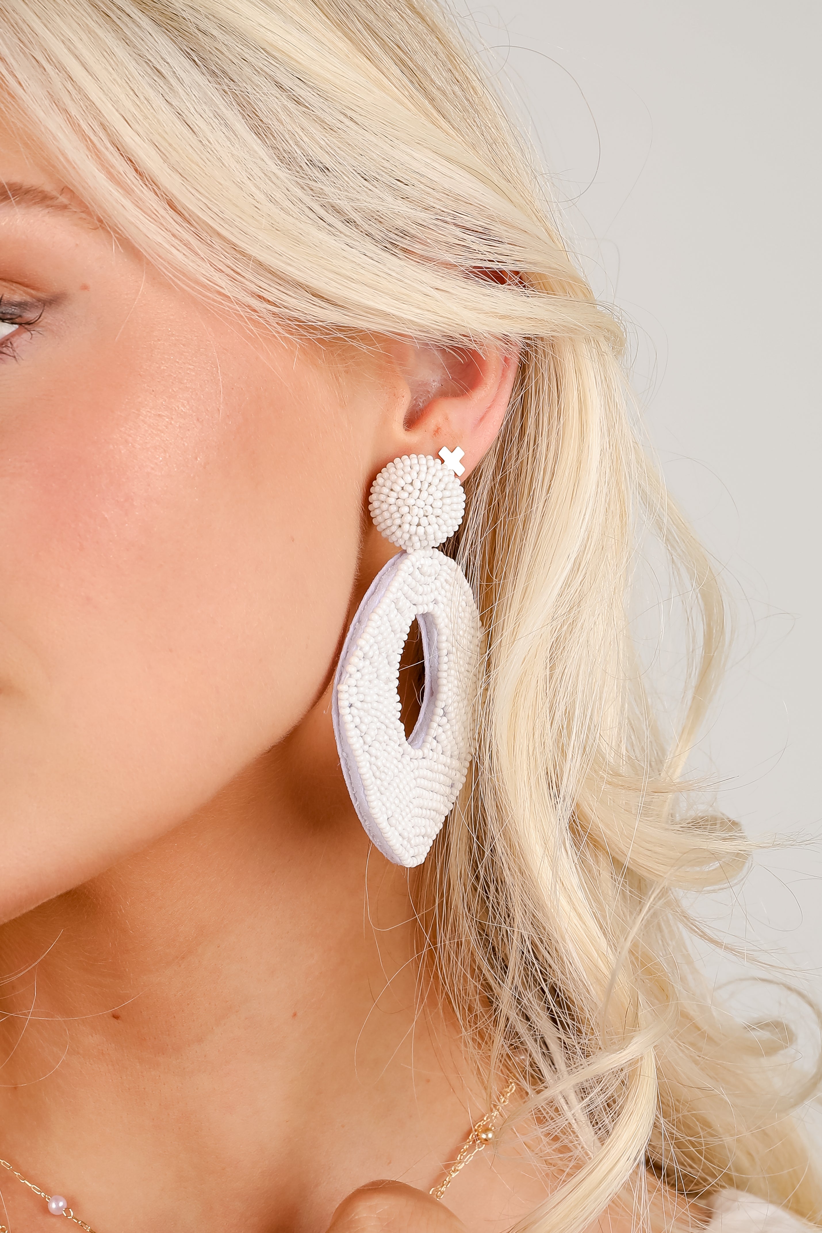 Jackie White Beaded Statement Earrings