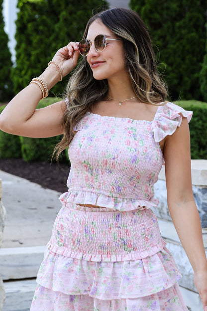 Feeling Connected Pink Floral Smocked Top