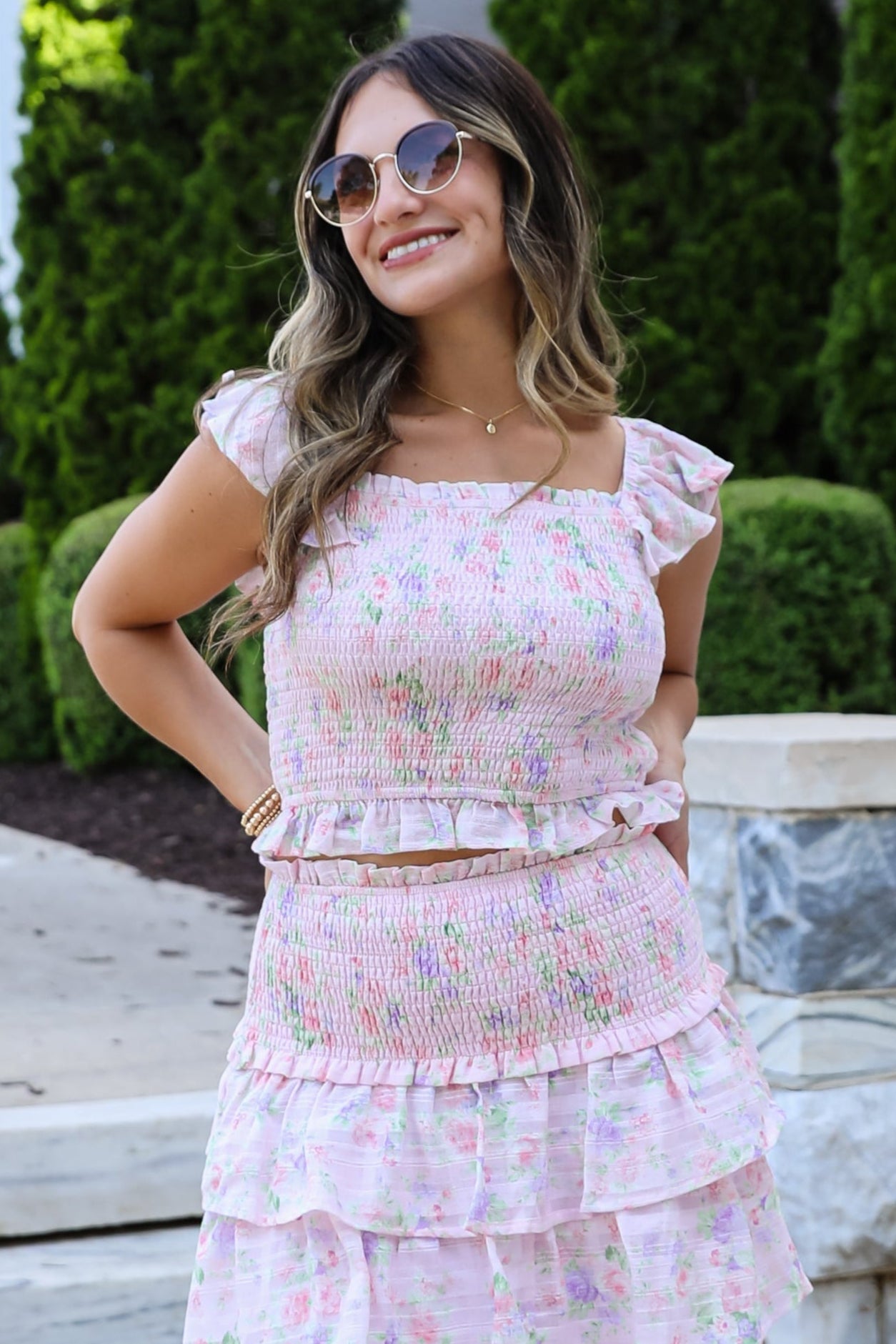 Feeling Connected Pink Floral Smocked Top