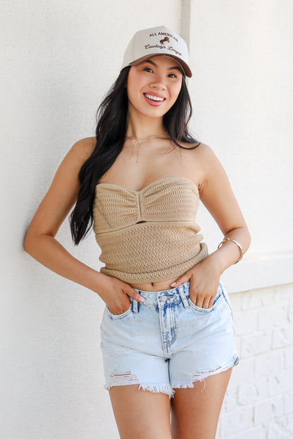 Always More Taupe Crochet Tube Top