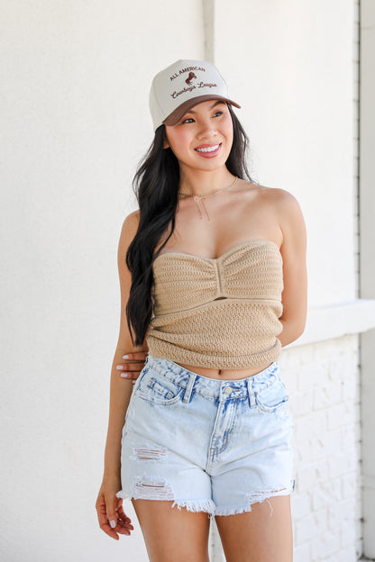 Always More Taupe Crochet Tube Top