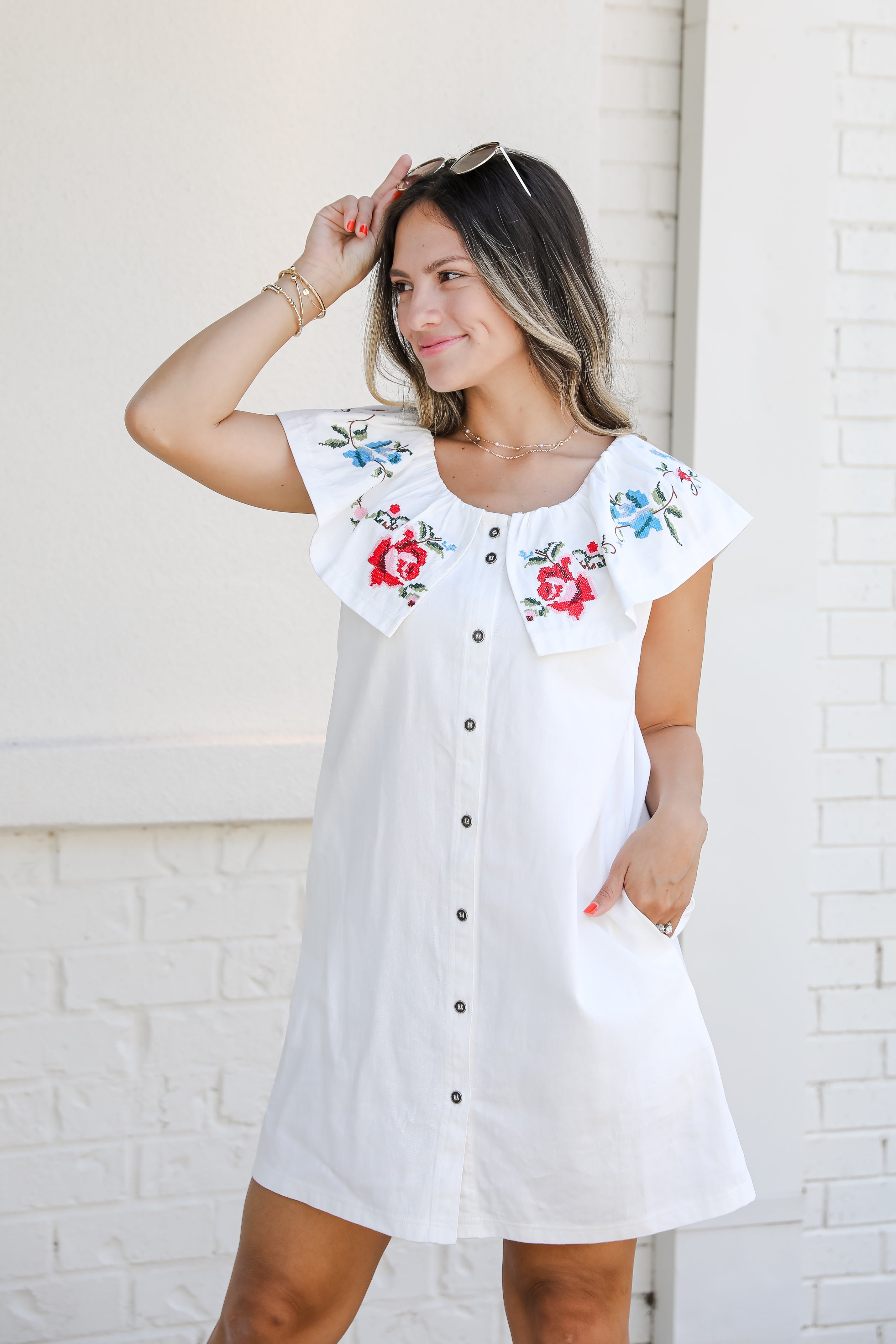 Just A Dream White Floral Embroidered Mini Dress