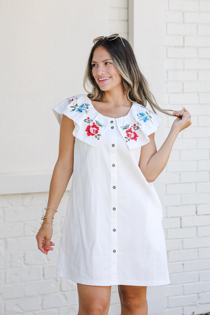 Just A Dream White Floral Embroidered Mini Dress