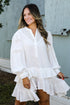 Prominent Charm Off White Linen Ruffle Mini Dress