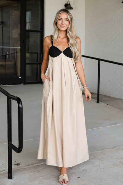 Simply Blissful Taupe Two-Tone Maxi Dress