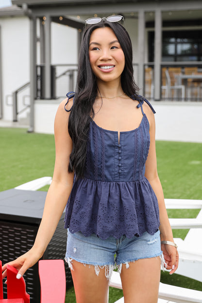 Land That I Love Navy Eyelet Tank