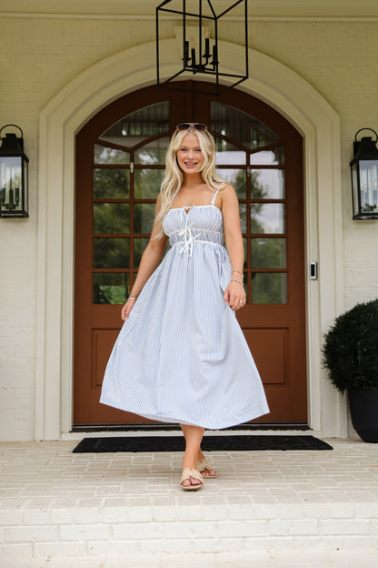 Beyond The Horizon Blue Striped Maxi Dress