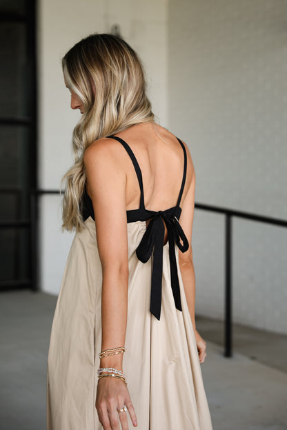 Simply Blissful Taupe Two-Tone Maxi Dress
