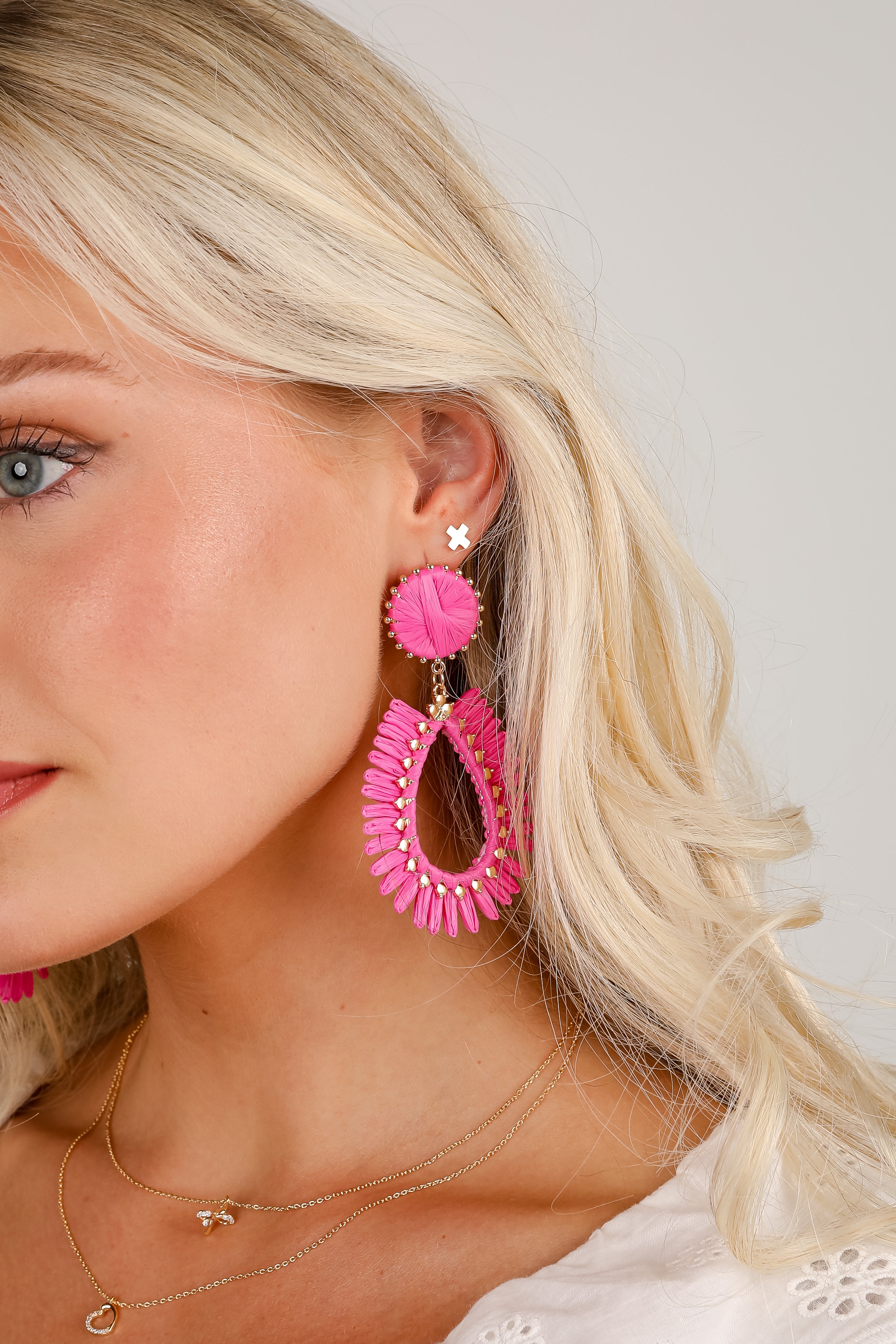 Bianca Pink Straw Statement Earrings
