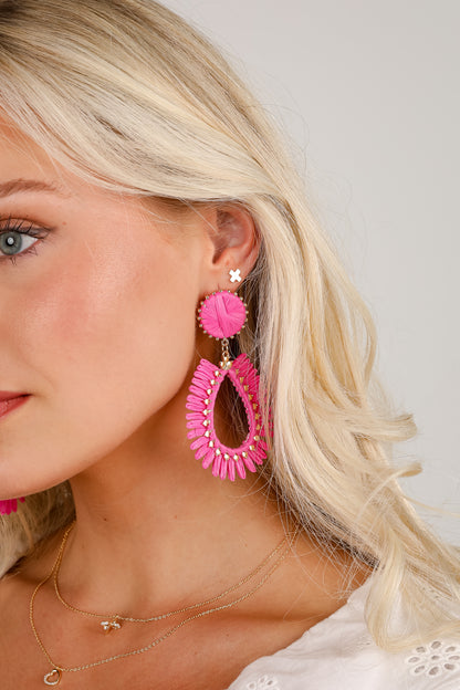 Bianca Pink Straw Statement Earrings