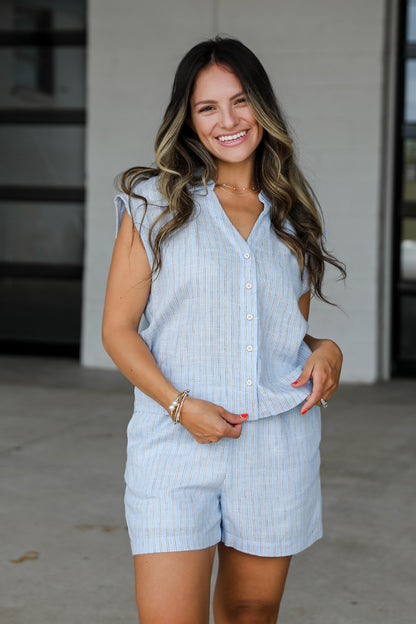The Way It Is Light Blue Striped Blouse