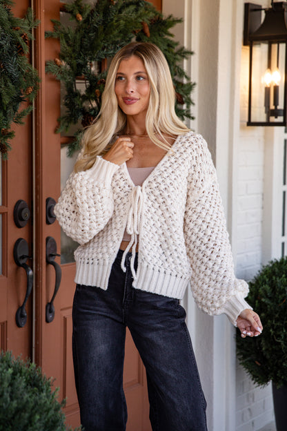 Winter Wishes Ivory Tie Front Cardigan