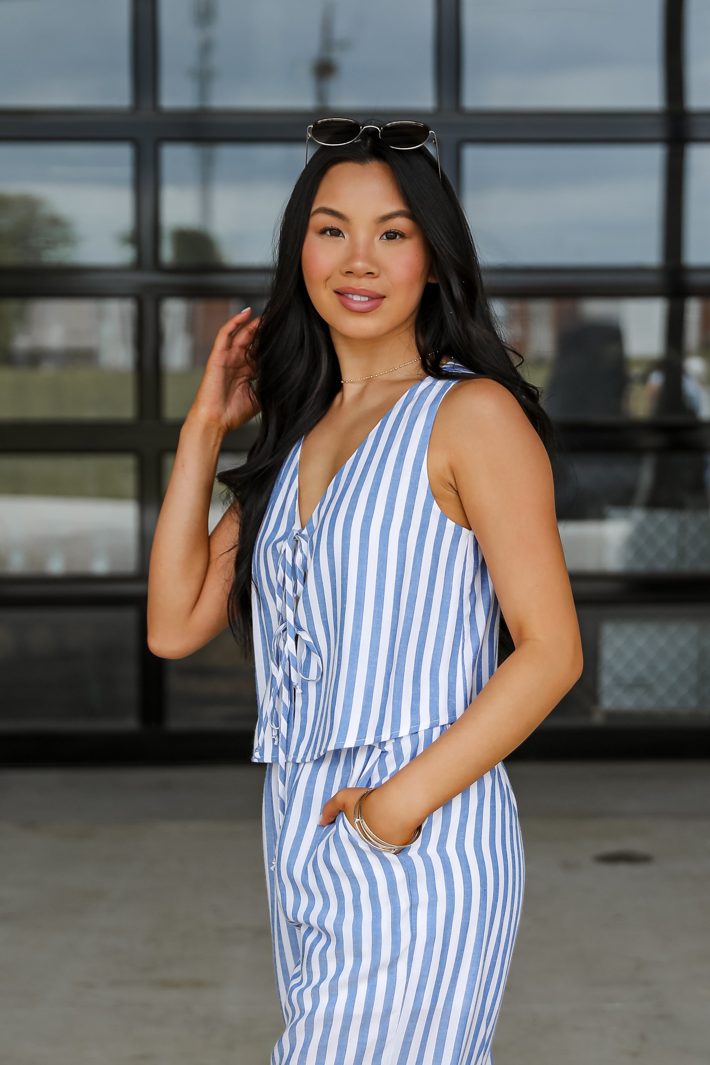 Make It Last Navy Striped Bow Tank