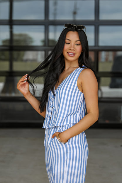 Make It Last Navy Striped Bow Tank