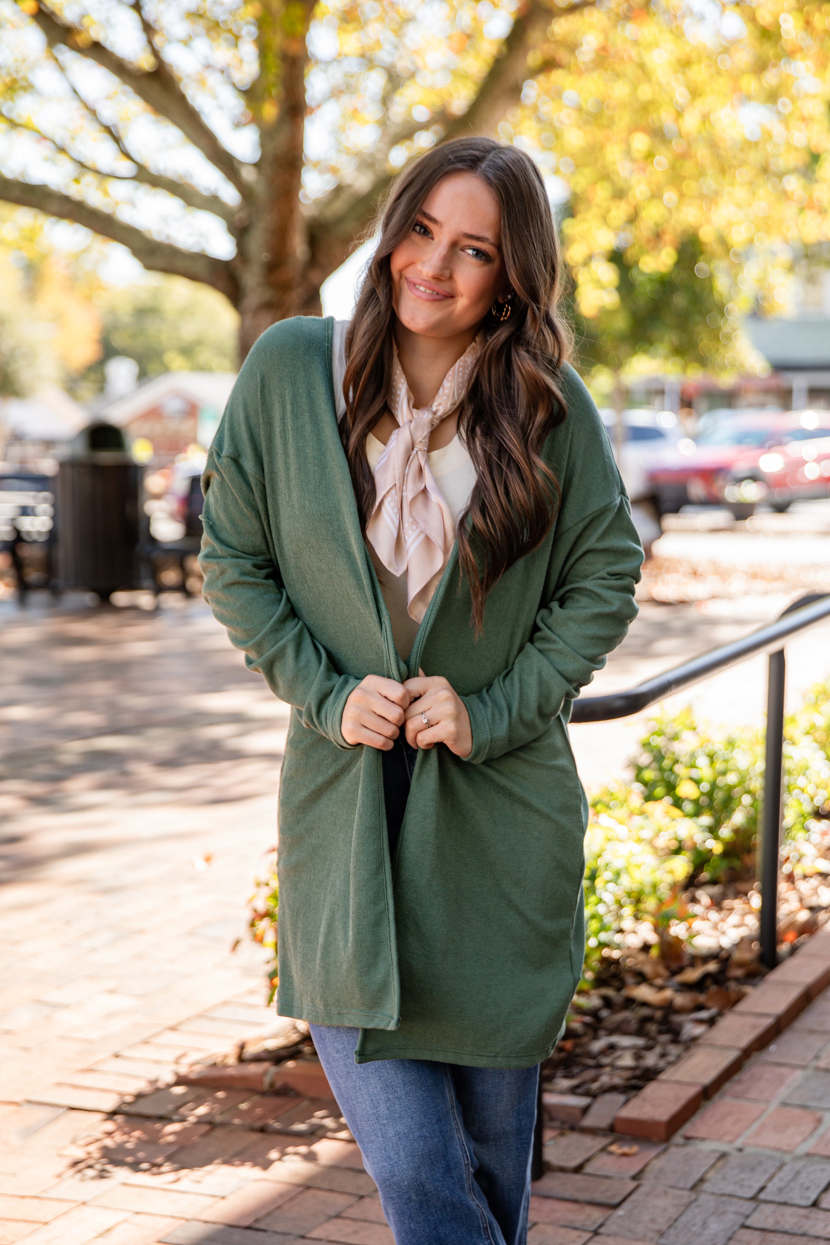 green cardigan