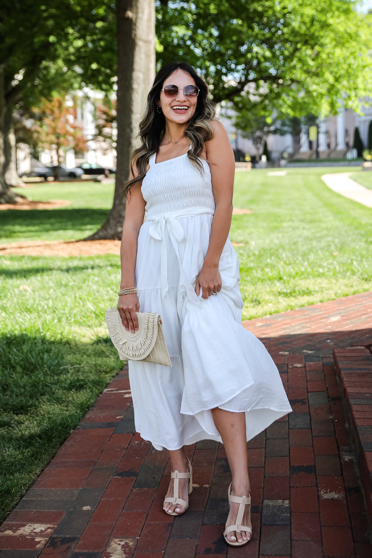 Strong Impressions White Smocked Tiered Maxi Dress