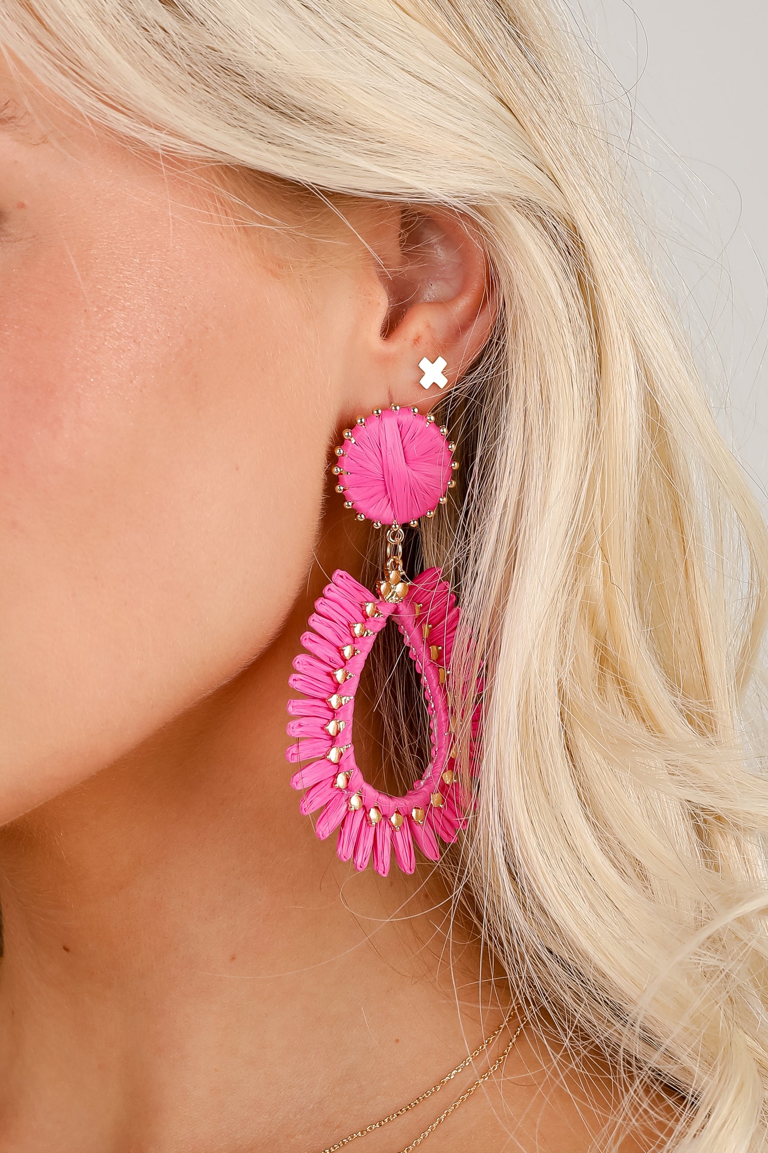 Bianca Pink Straw Statement Earrings