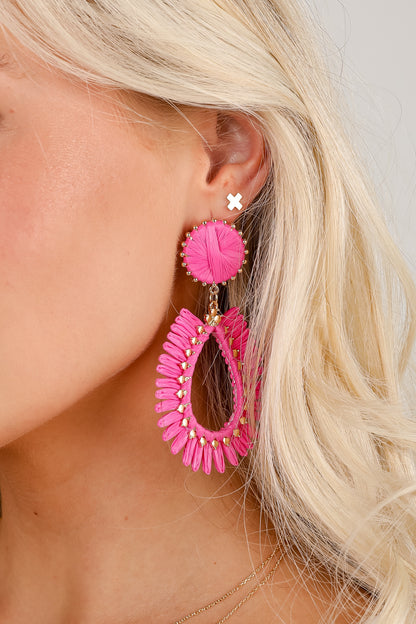 Bianca Pink Straw Statement Earrings