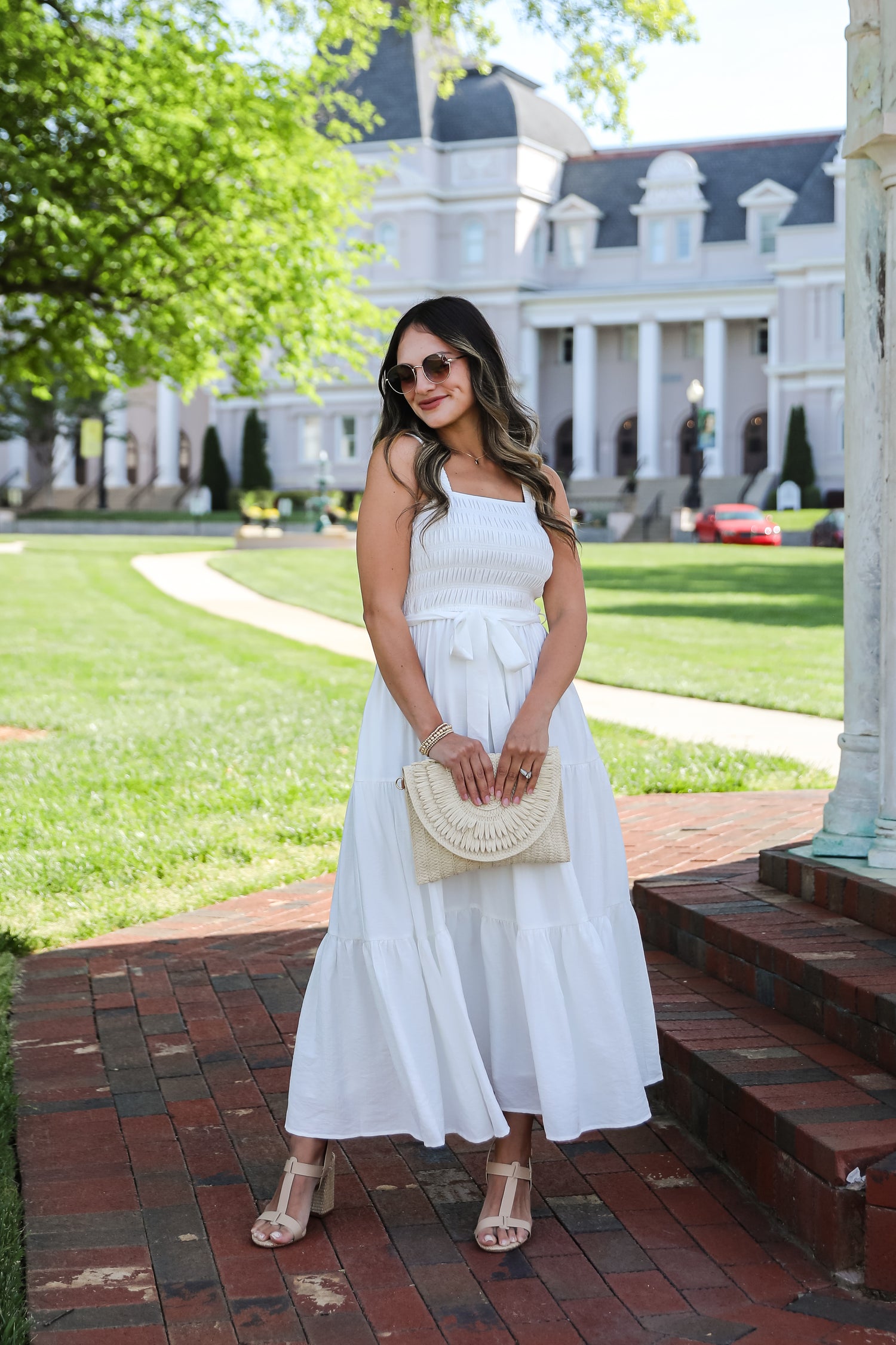 Strong Impressions White Smocked Tiered Maxi Dress
