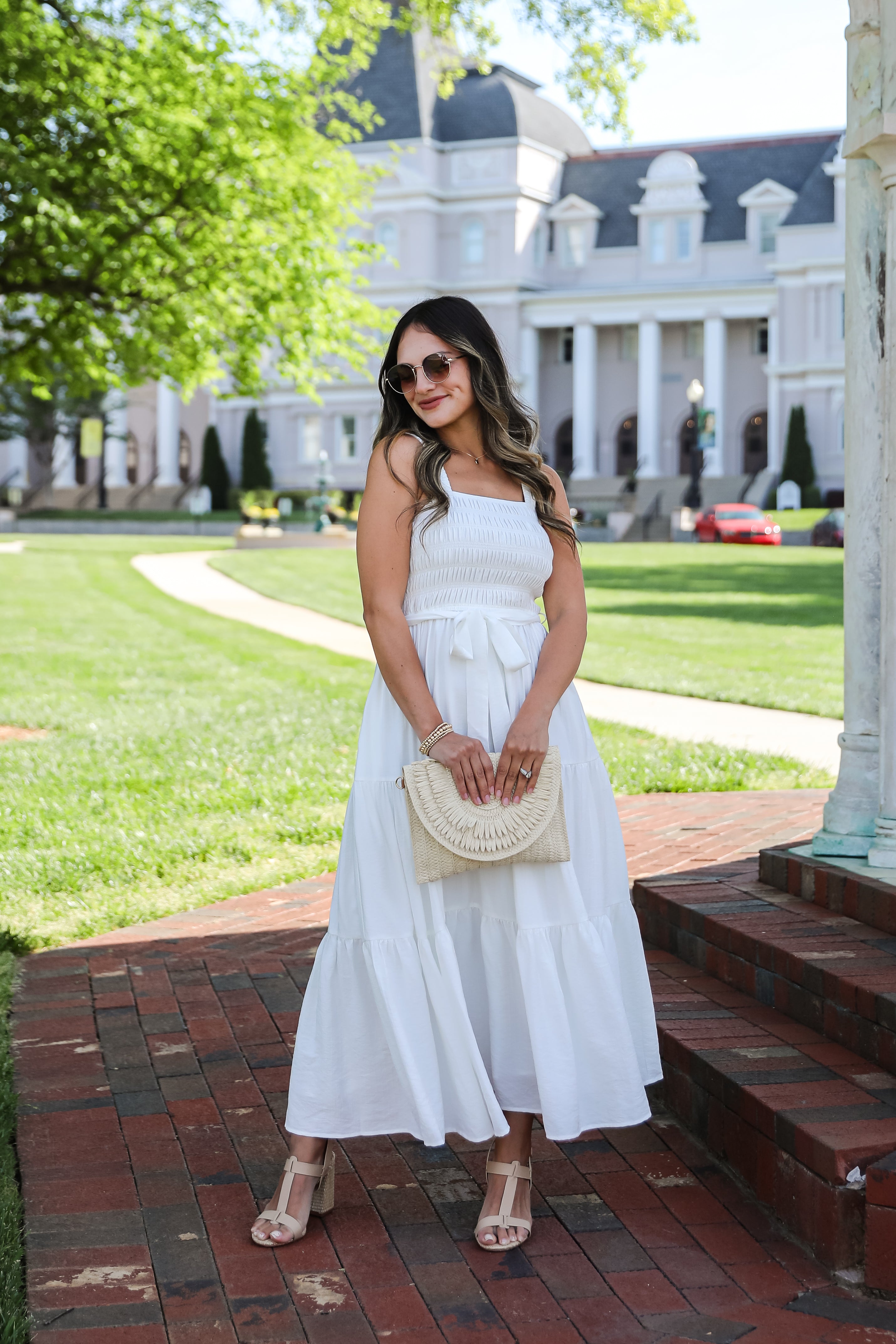 Strong Impressions White Smocked Tiered Maxi Dress