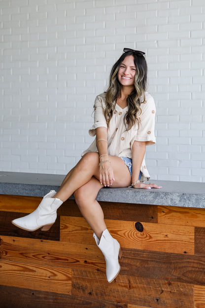 Plenty Of Love Natural Floral Linen Blouse