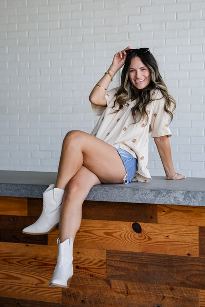 Plenty Of Love Natural Floral Linen Blouse