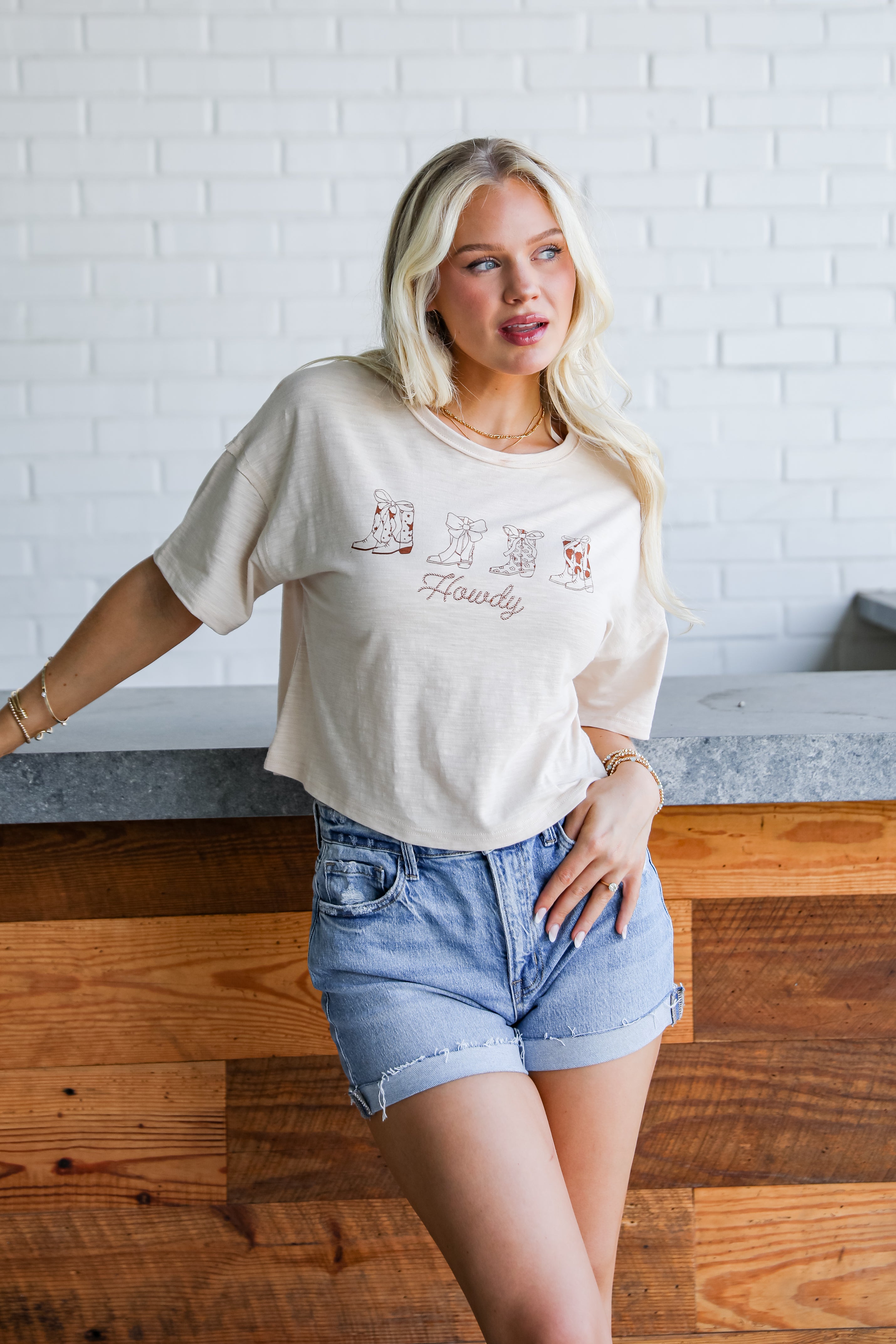 Cream Howdy Graphic Tee