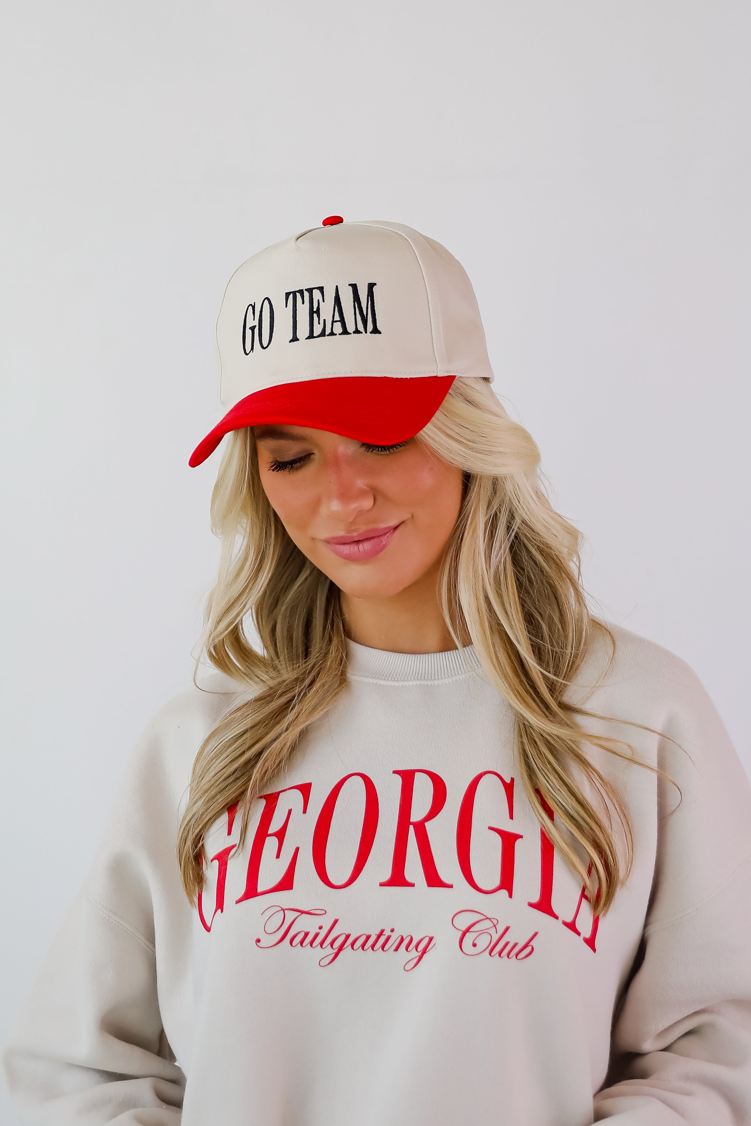 Red Go Team Color Block Embroidered Hat