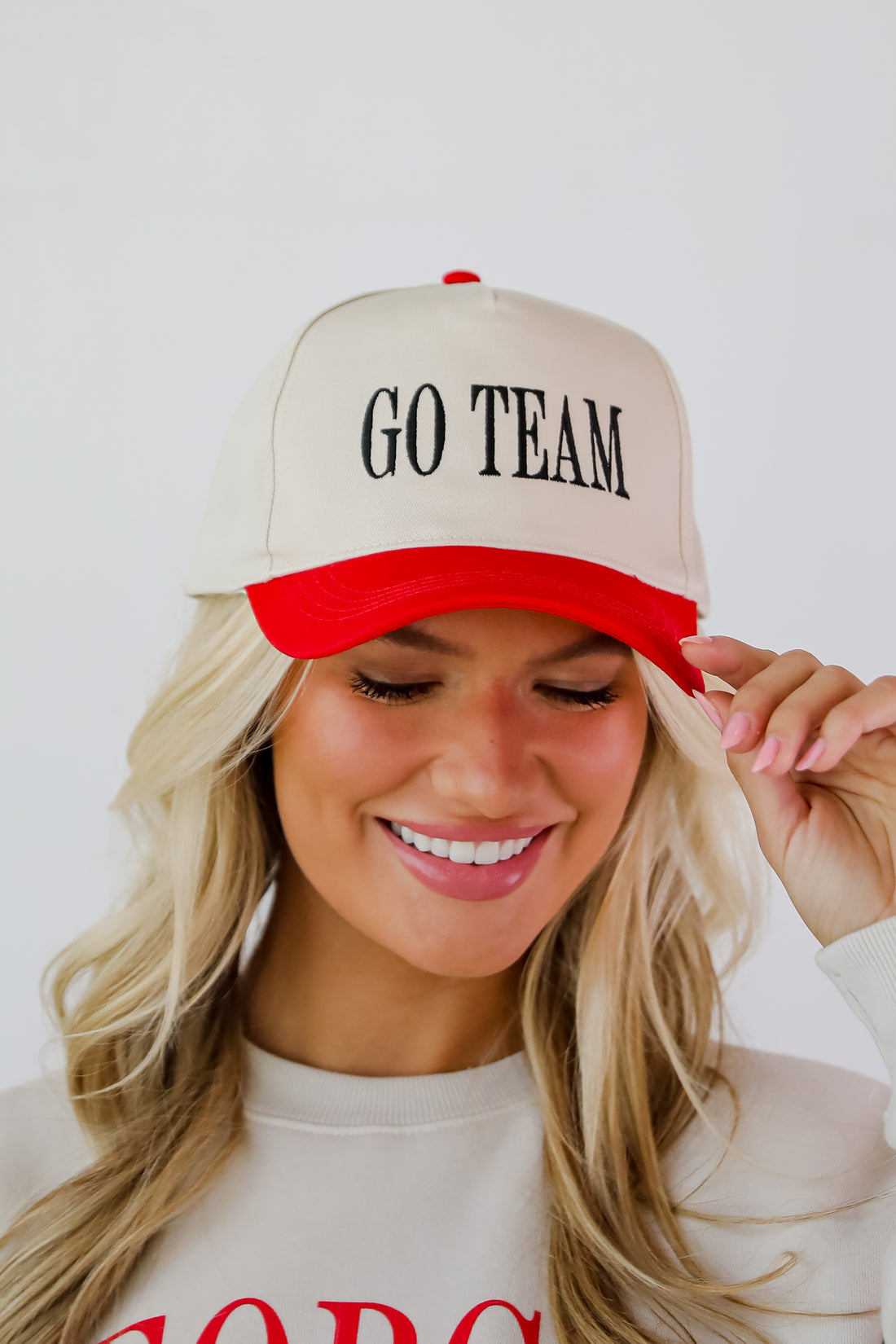 Red Go Team Color Block Embroidered Hat