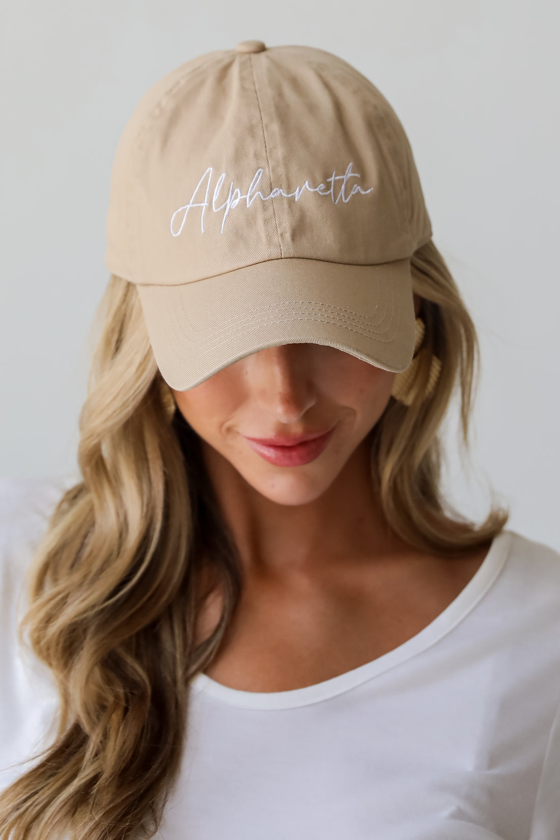 Tan Alpharetta Script Embroidered Hat