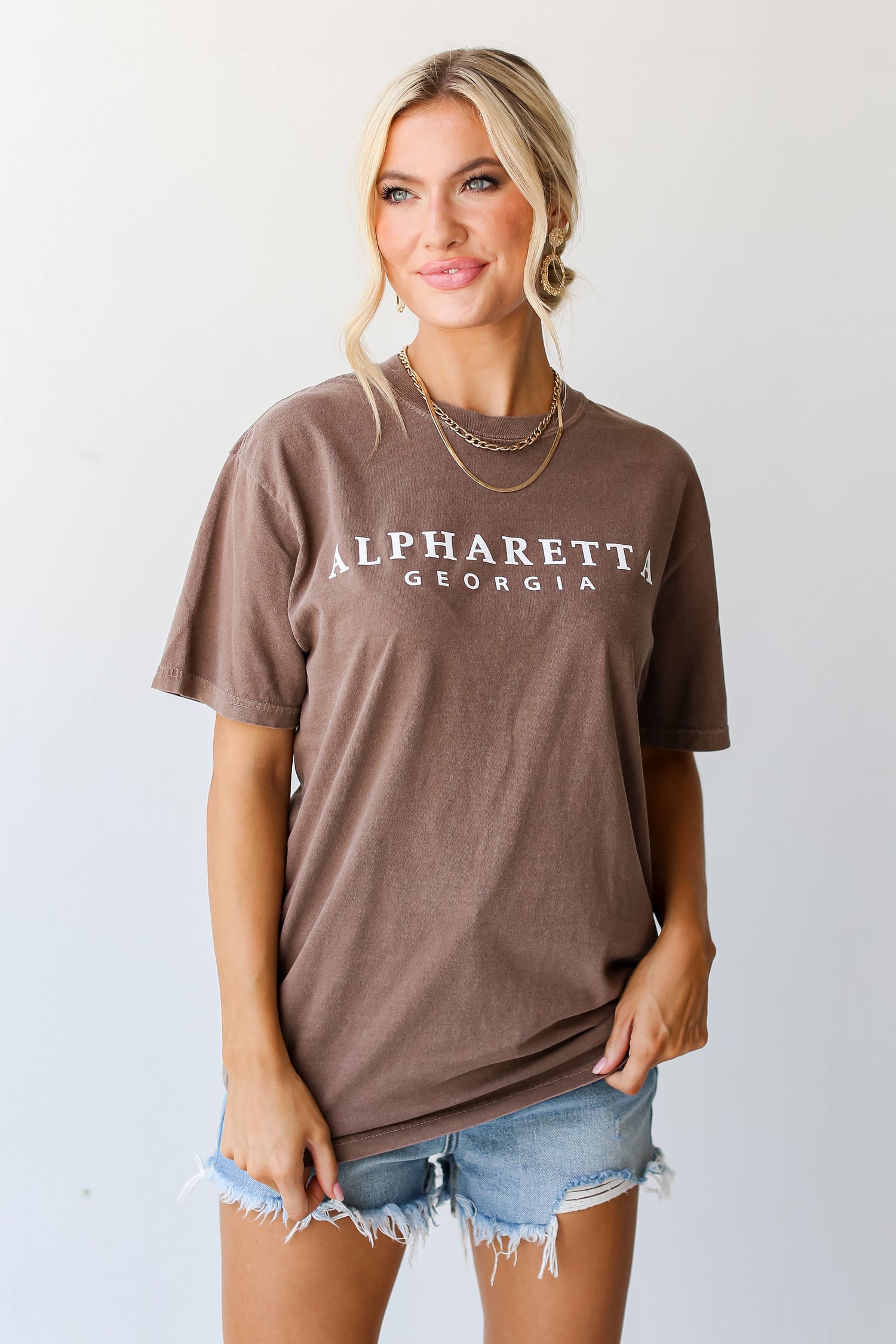 Brown Alpharetta Georgia Tee on model