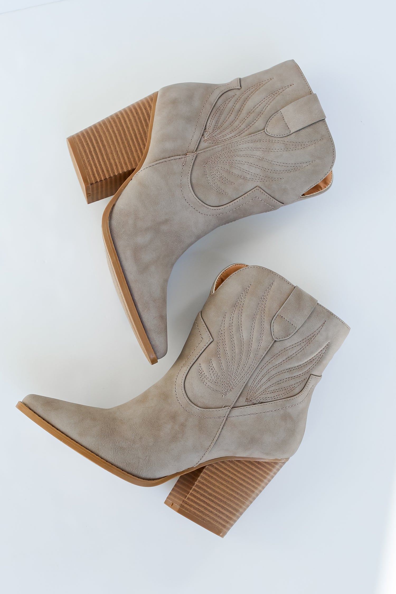 block heel Taupe Western Booties