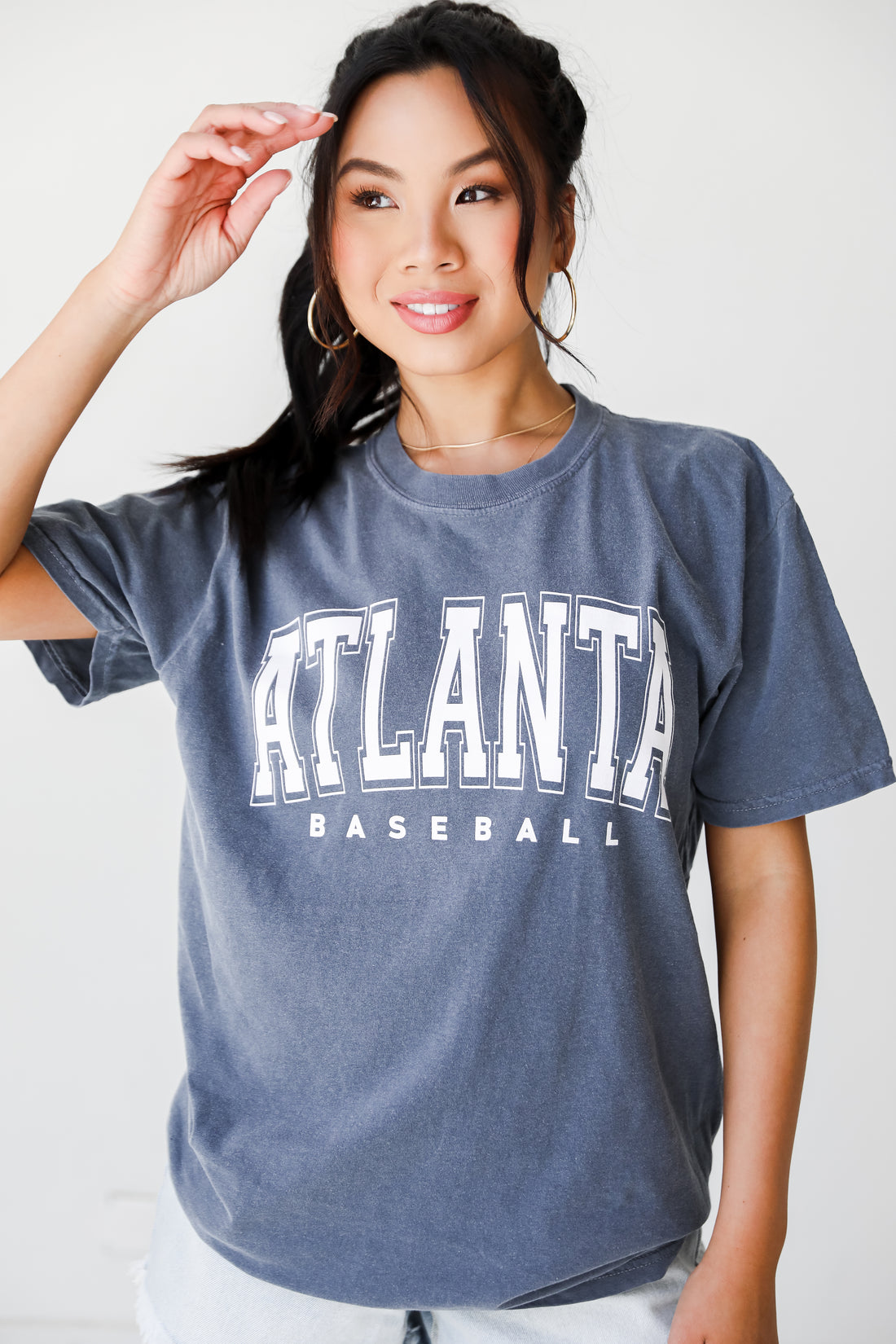 Denim Atlanta Baseball Block Letter Tee