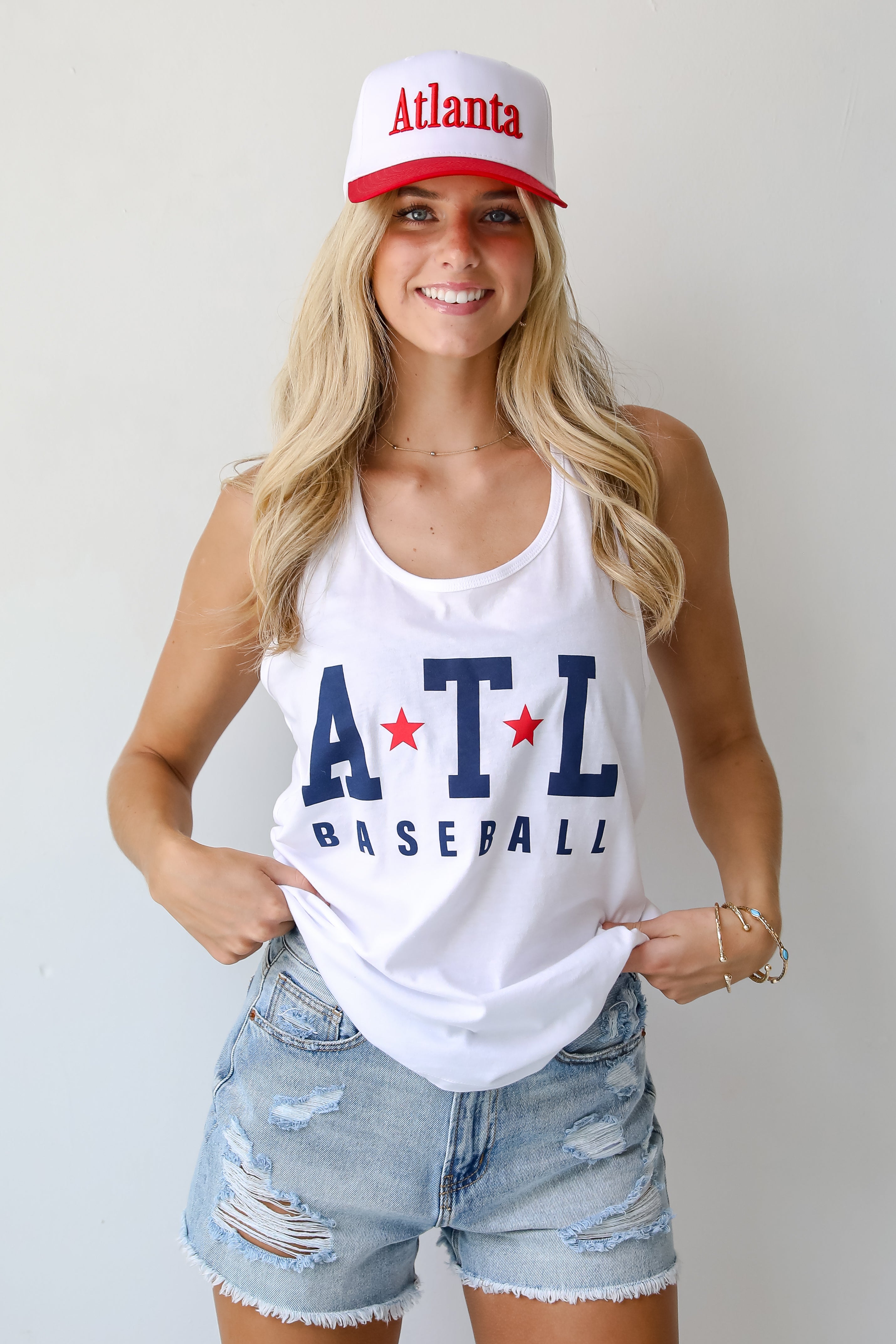 White ATL Baseball Star Tank