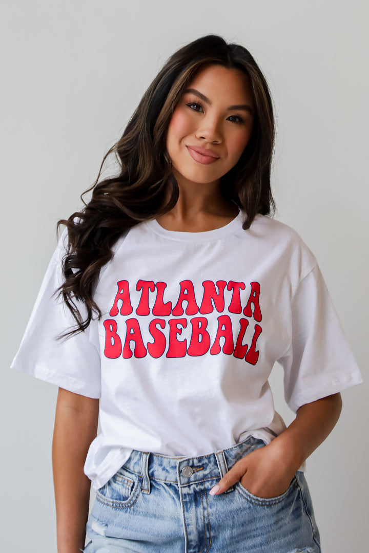 White Atlanta Baseball Cropped Tee