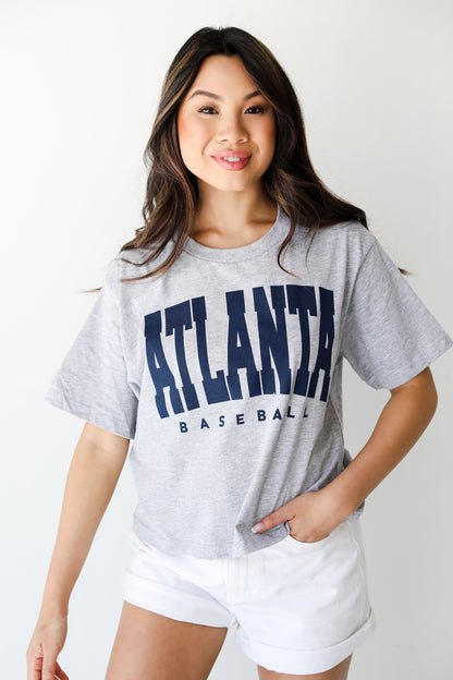 Heather Grey Atlanta Baseball Cropped Tee close up