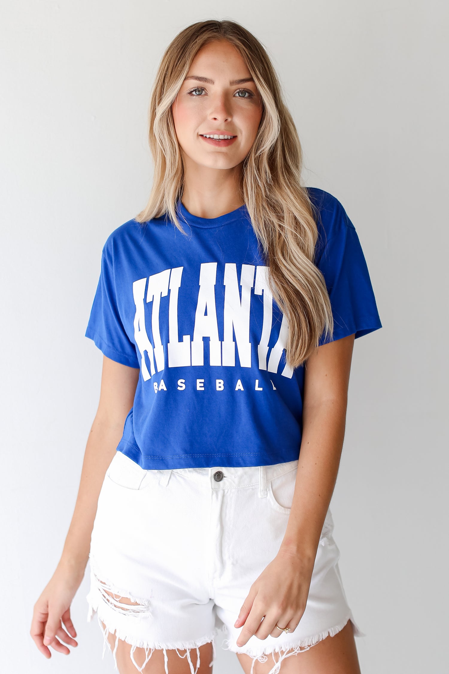 Royal Blue Atlanta Baseball Cropped Tee