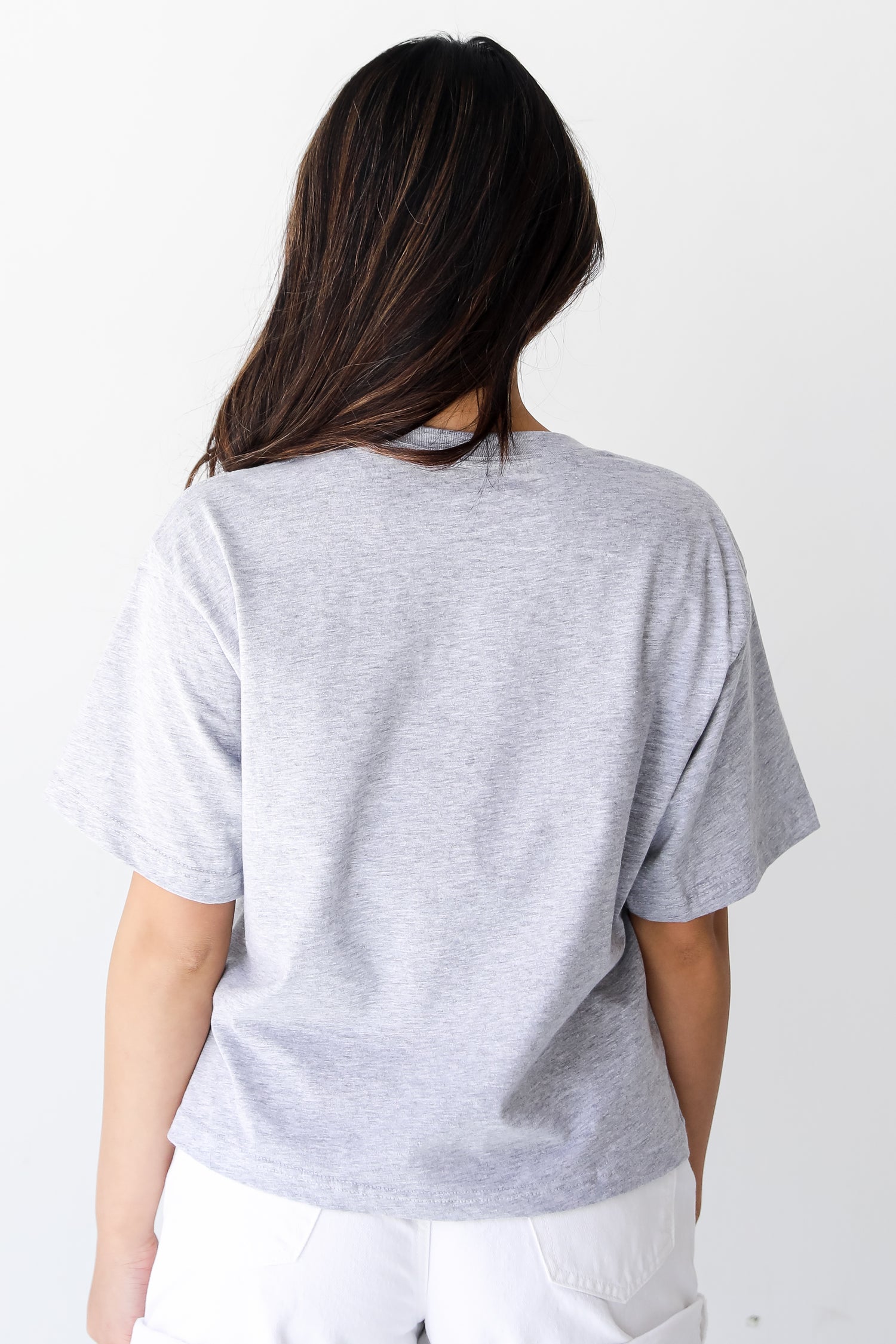 Heather Grey Atlanta Baseball Cropped Tee back view